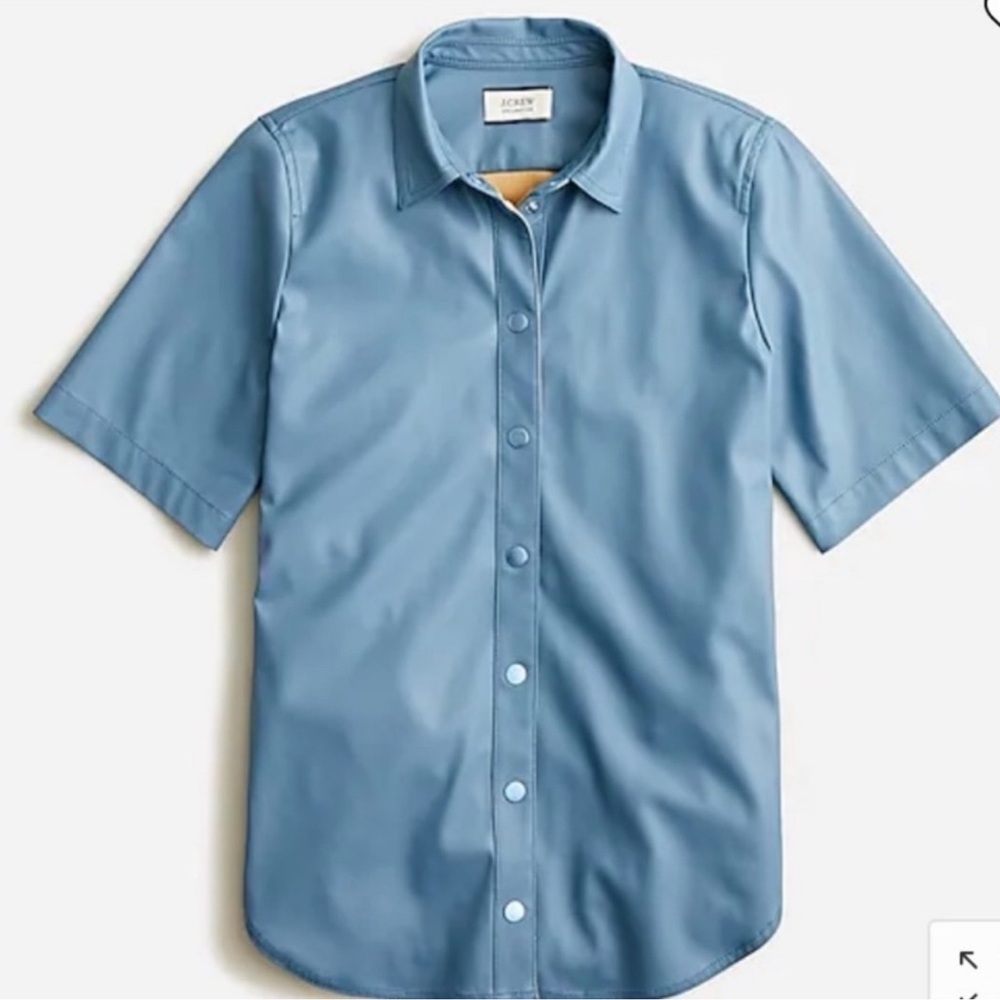 J.Crew Slim-Fit Faux Leather Short-Sleeve Shirt Women’s Size 4 Blue